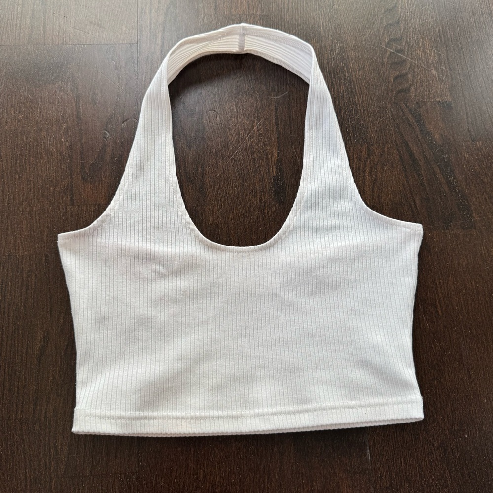 Meshki White Ribbed Halter Top Size Small